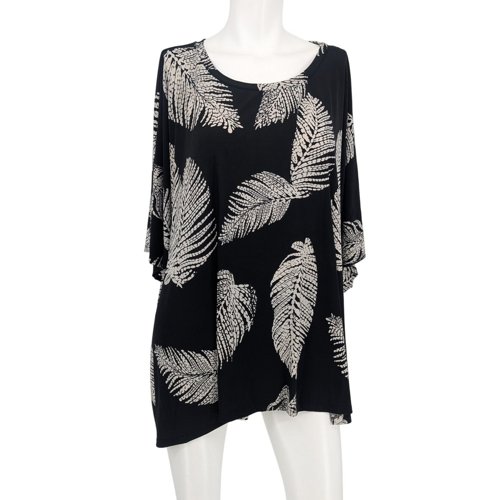 Rachel Roy Leaf Print Tunic Top Dolman Sleeve Oversized Tropical Boho Plus 1X